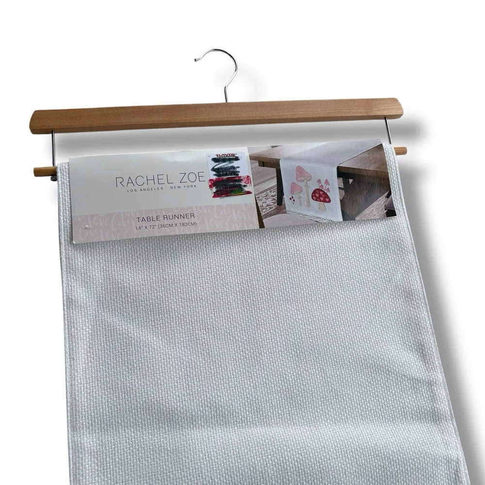 NEW Rachel Zoe VALENTINE MUSHROOM HEART TABLE RUNNER Applique 14x72” Huck Cloth